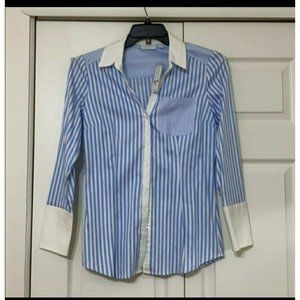 NWT New York & Company button down shirt With blue and white strips size…